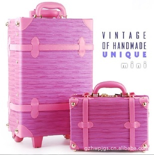广州时尚箱包生产公司韩版复古拉杆箱包时尚款木头材质旅行箱